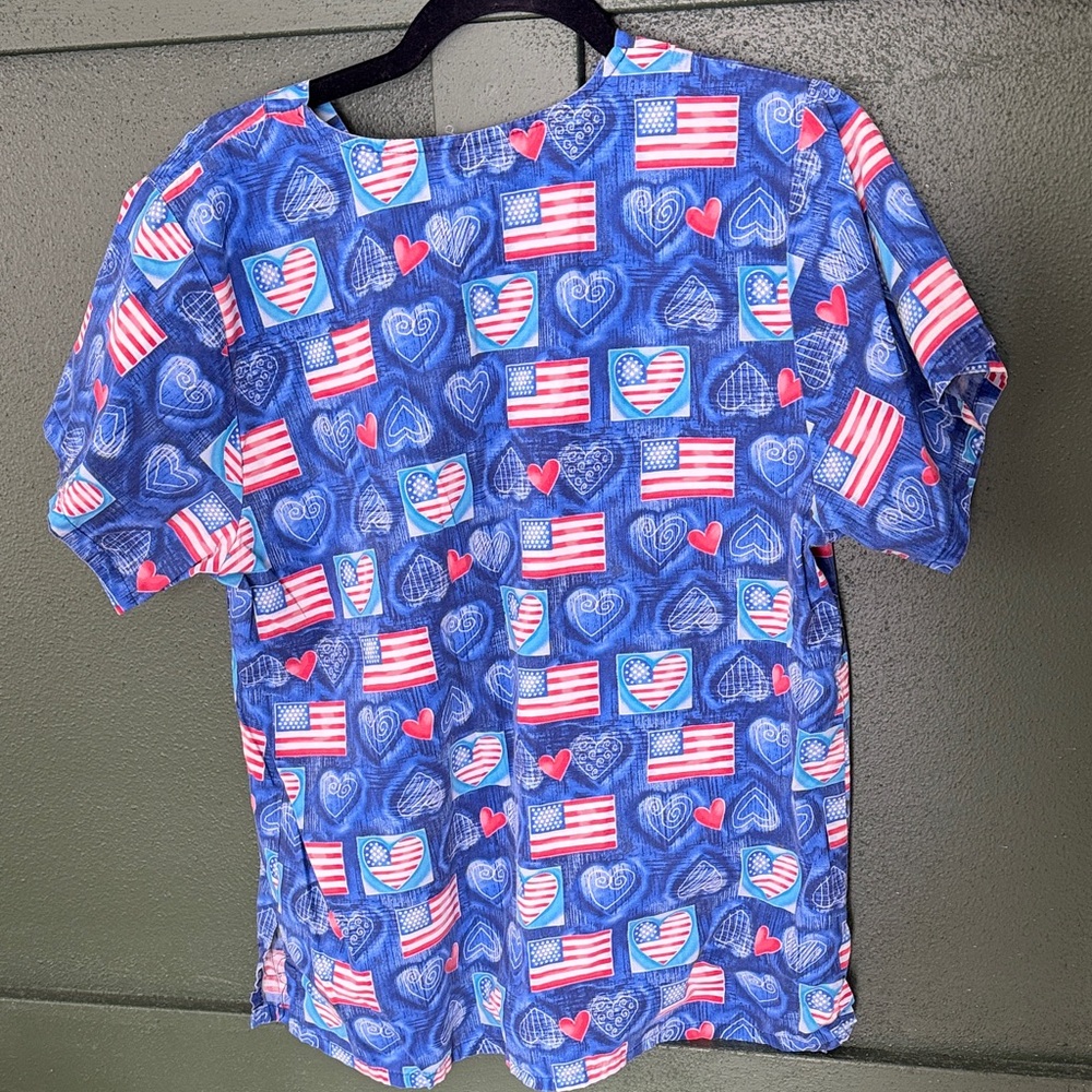 Blue Heart and Flag Print Scrub Top - Picture 3 of 3